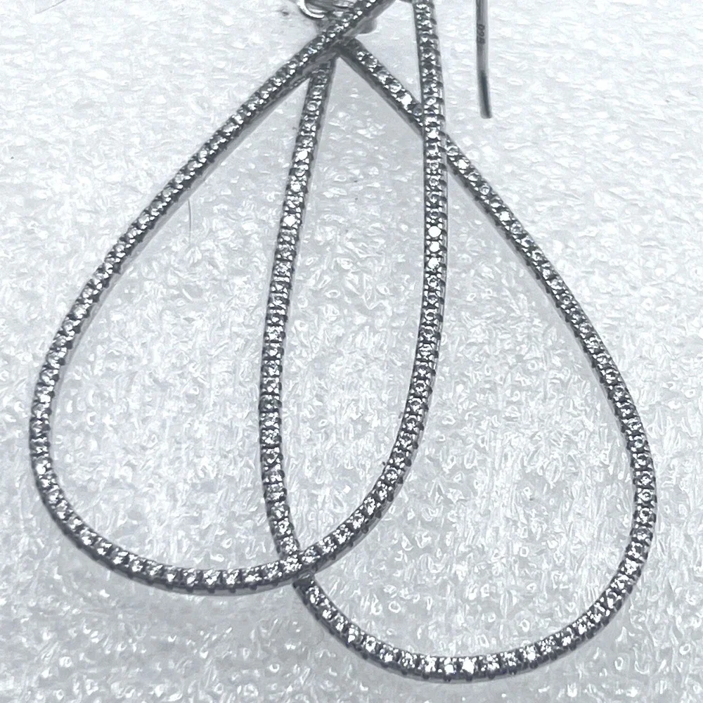 Sterling Silver CZ‎ Micro Pave Hoop Earrings Articulated Prom Formal Wedding